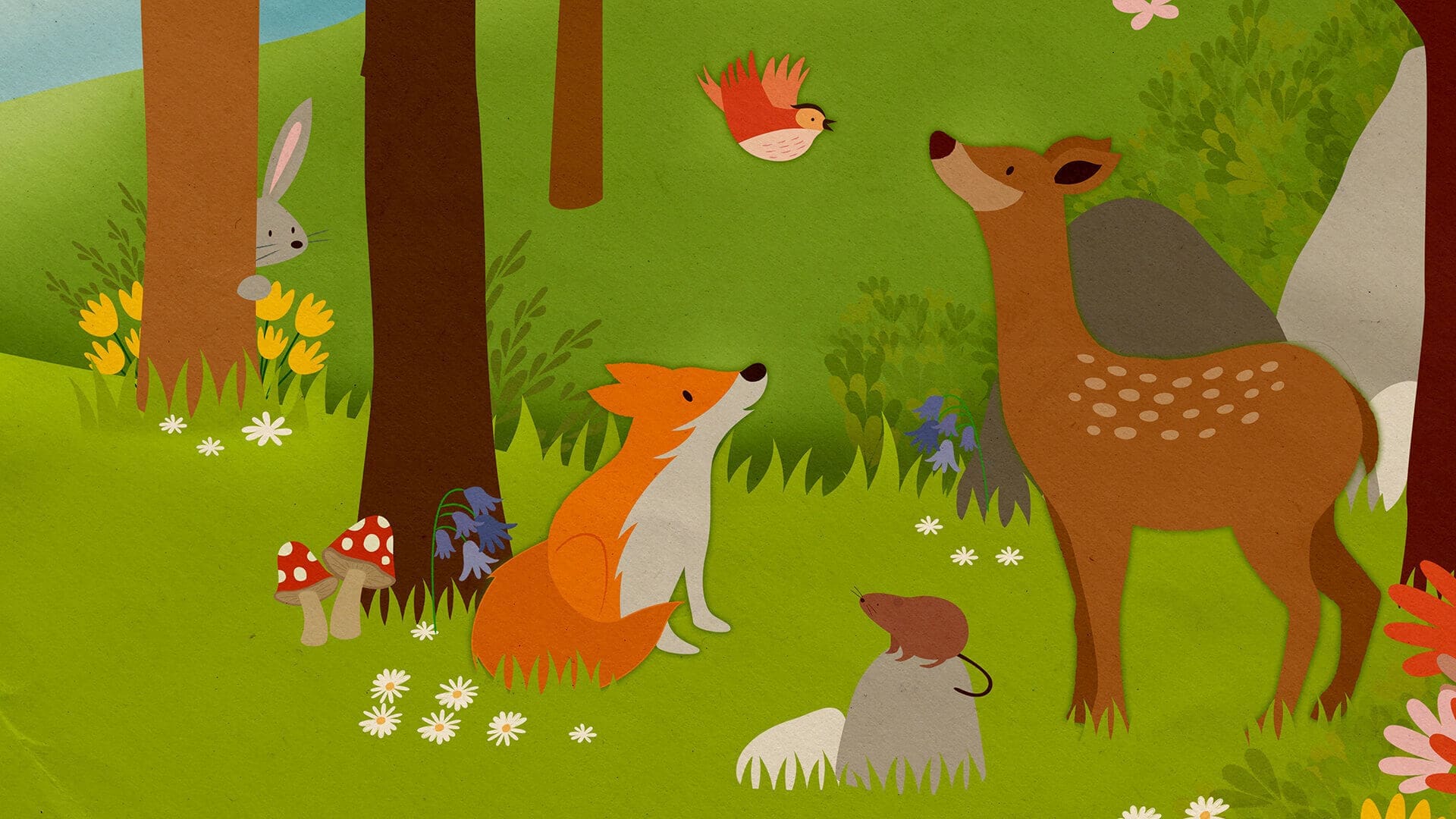 woodland animals looking concerned