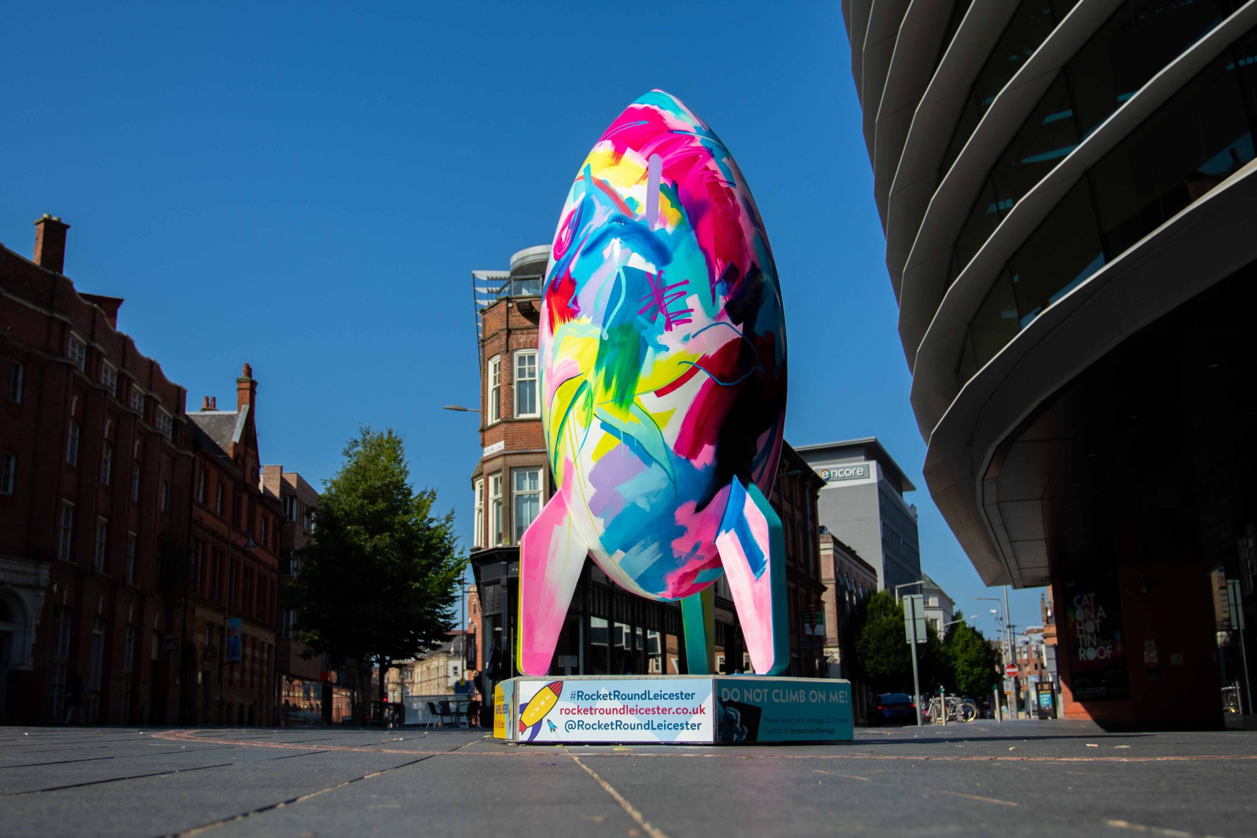 a rocket round Leicester sculpture in orton square