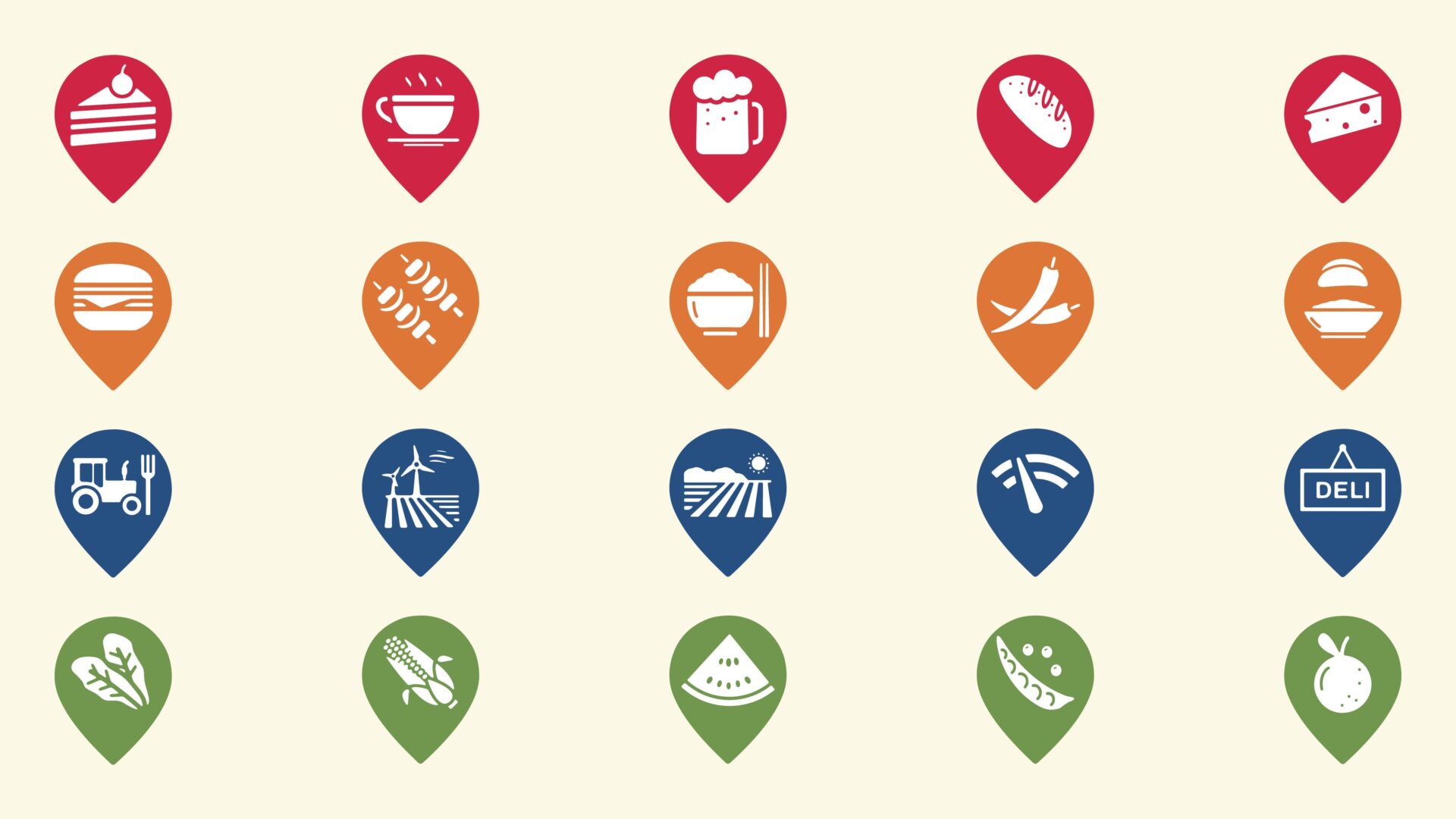Taste the place map icons showing different food locations