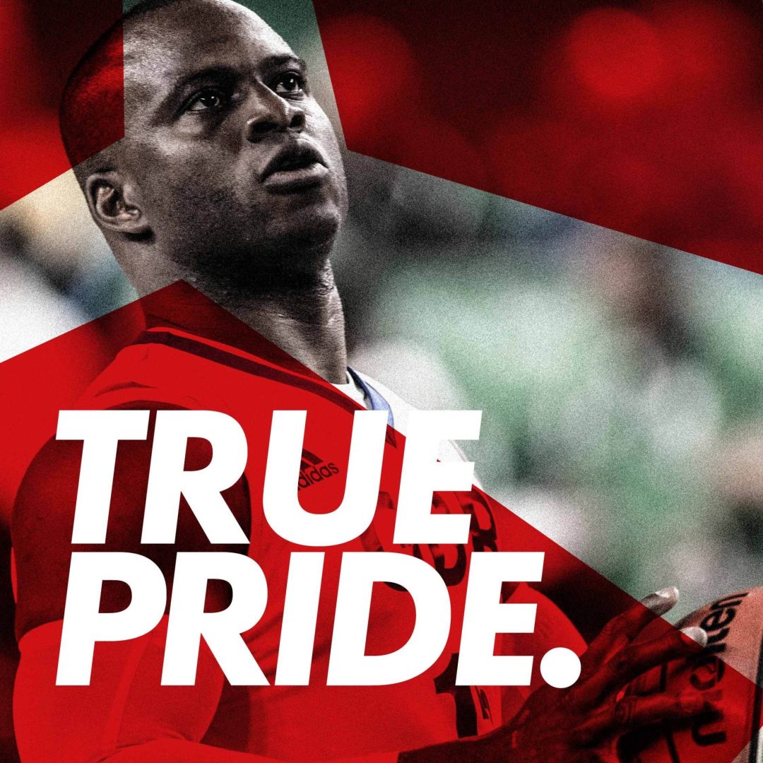A visual of a British Wheelchair Basketball player with a True Pride messaging displayed for social media