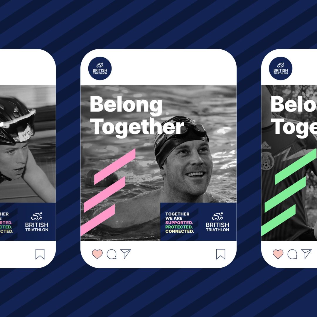 A visual of three different social media posts for British Triathlon