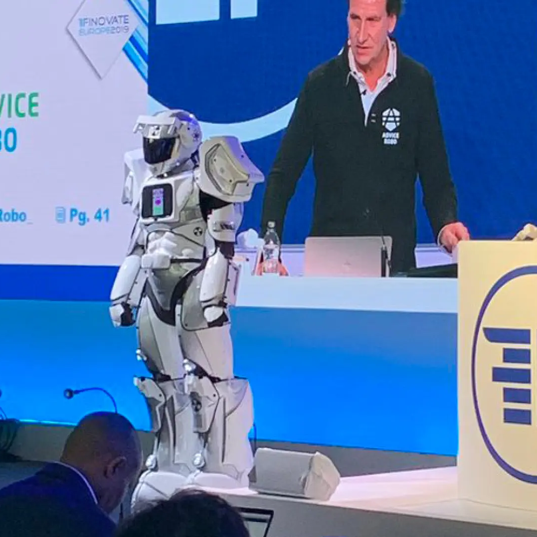 Advice Robo on stage at conference