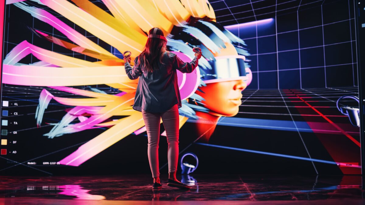 Digital artist working with an AR headset