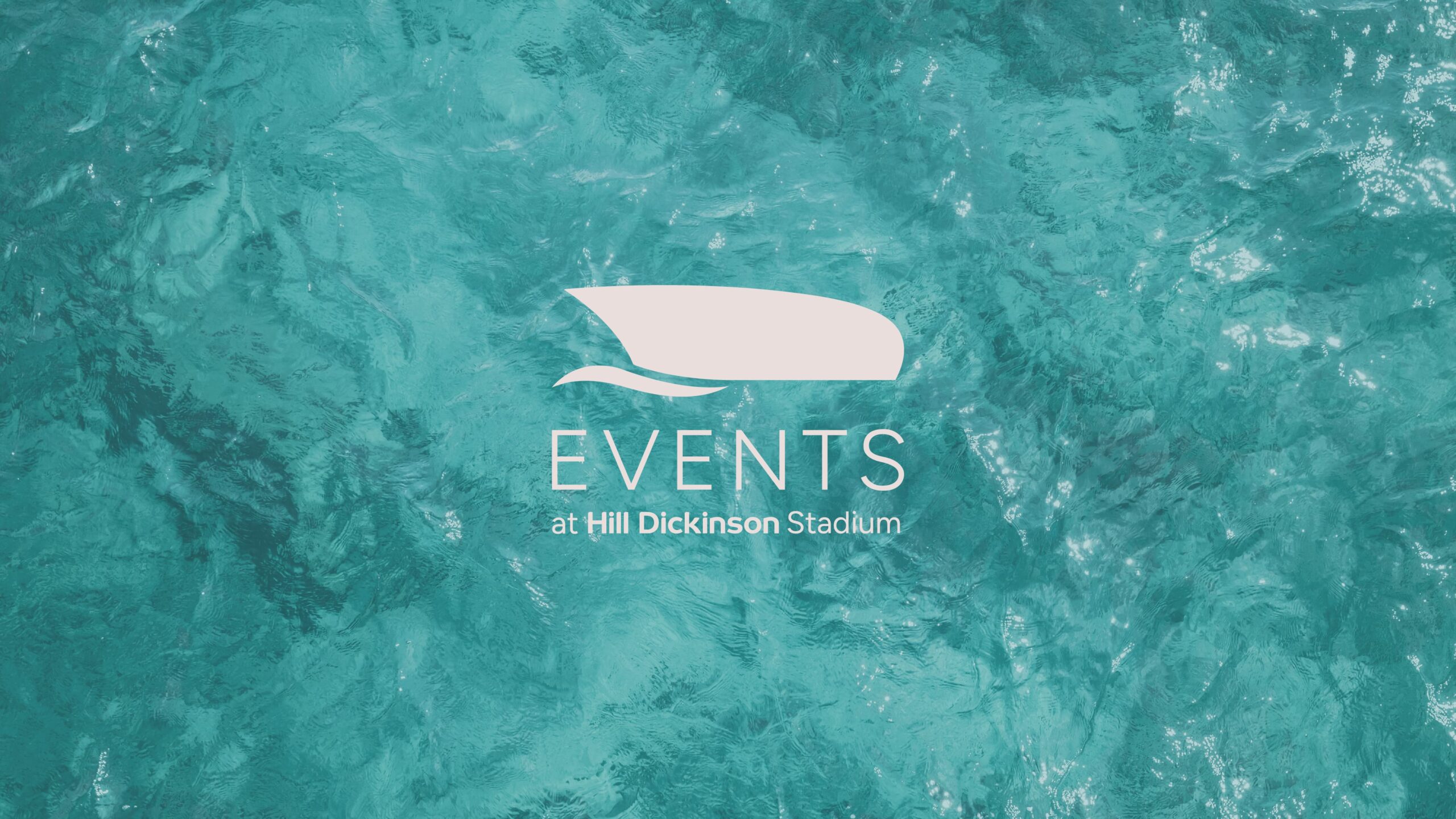 Events at Hill Dickinson Stadium logo onto of an image of teal blue water