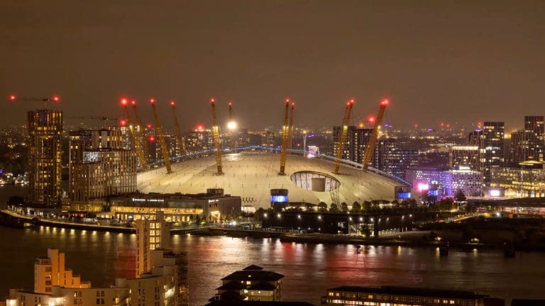 The O2 at night in the London skyline