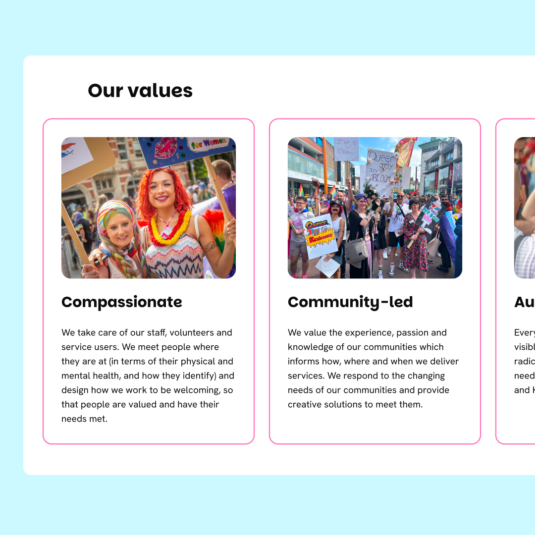 A snapshot of a carousel module, the content shows Trade's values.