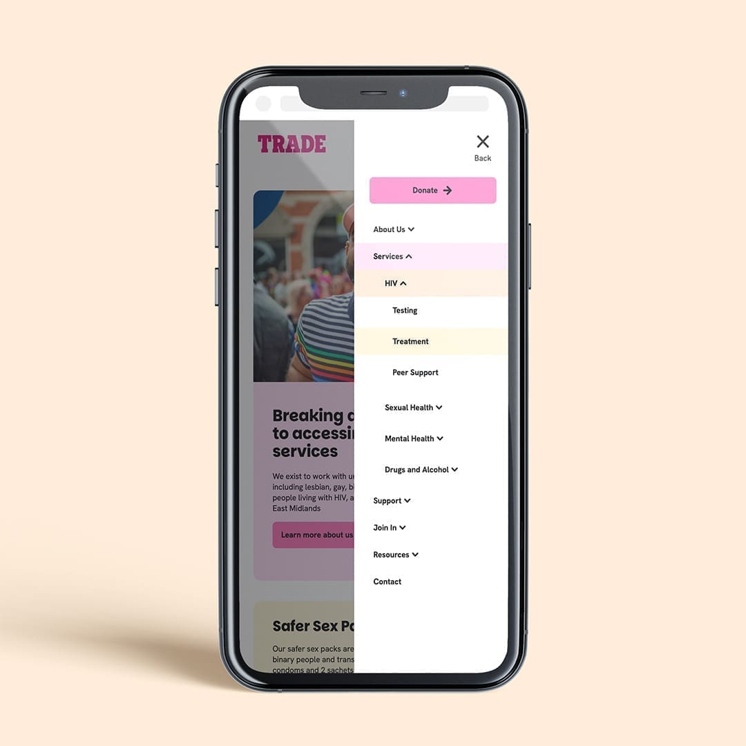 Preview of the mobile version of Trade's website on an iPhone.