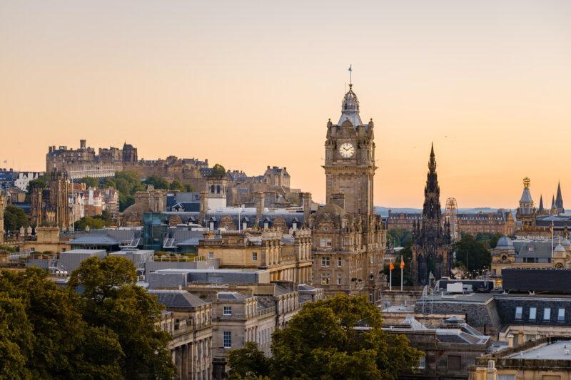 Edinburgh skyline at sunset